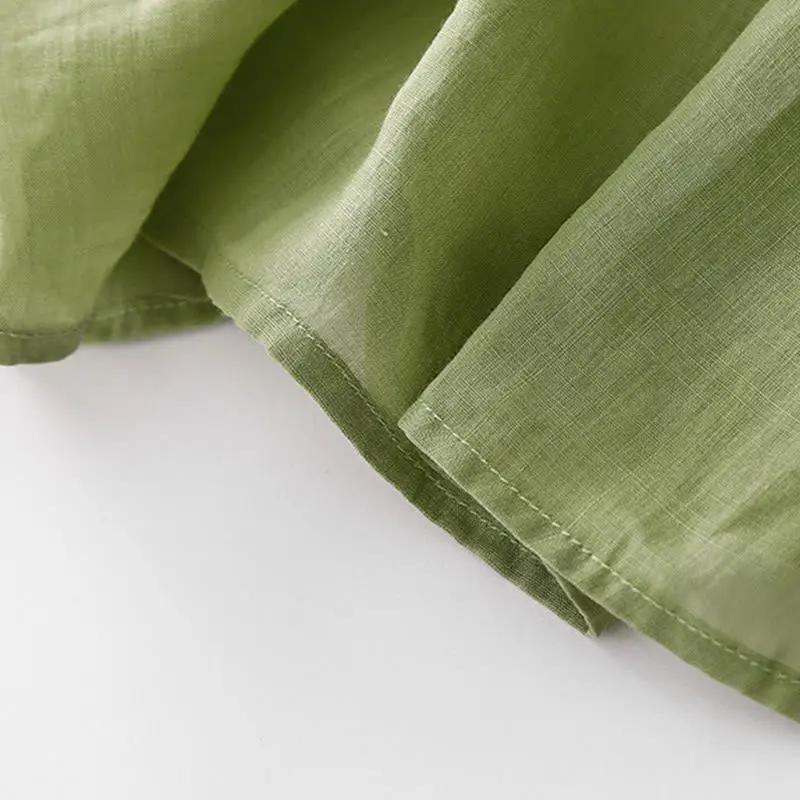 Buddha Stones Casual Accordion Pleat Plain V-neck Short Sleeve Cotton Midi Dress With Pockets - TARHUS