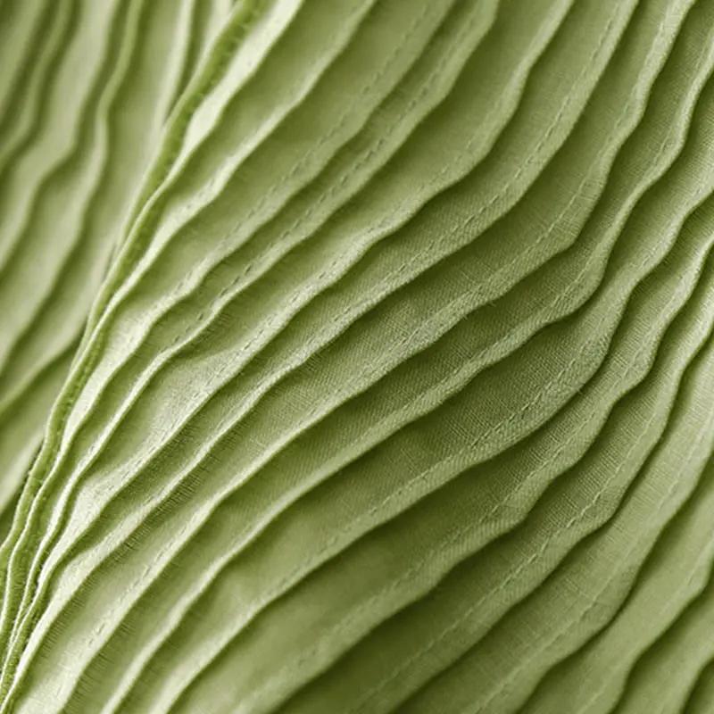 Buddha Stones Casual Accordion Pleat Plain V-neck Short Sleeve Cotton Midi Dress With Pockets - TARHUS