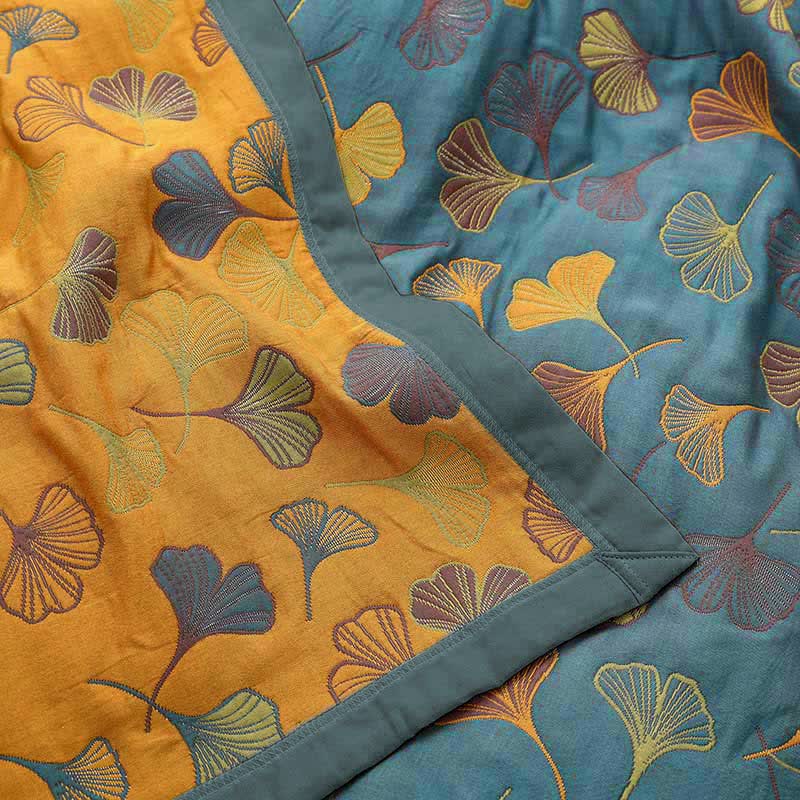 Ginkgo Leaf Pattern Cotton Reversible Quilt - TARHUS