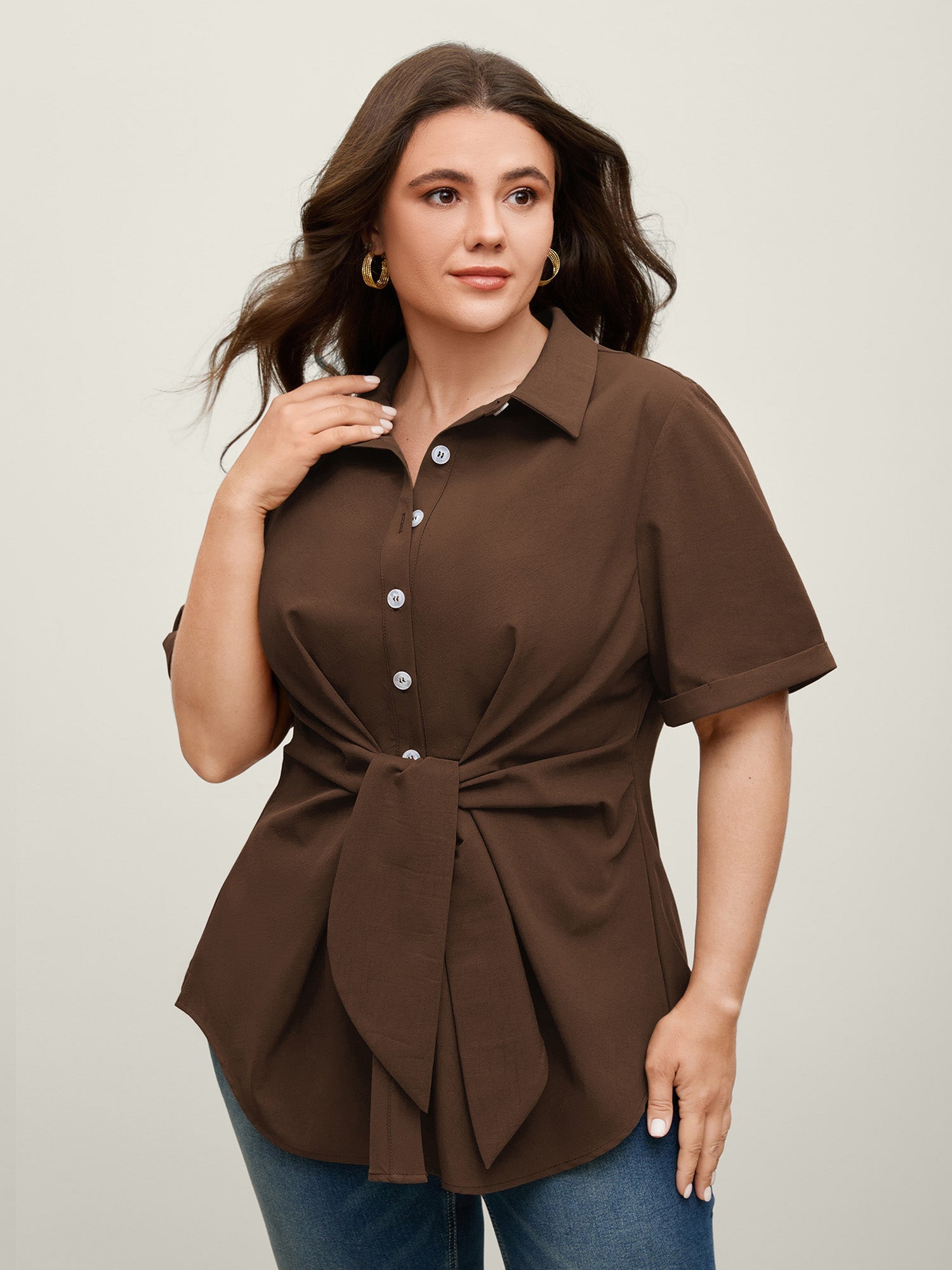 Knotted Front Asymmetrical Blouse – Elegant Women’s Top for Casual & Office Wear TARHUS Blouses