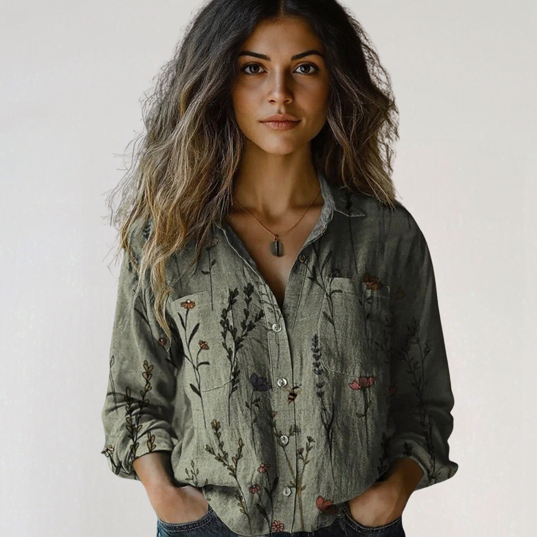 Georgeena | Vintage Cotton Long Sleeve Shirt – Women’s Casual Button Down Blouse TARHUS