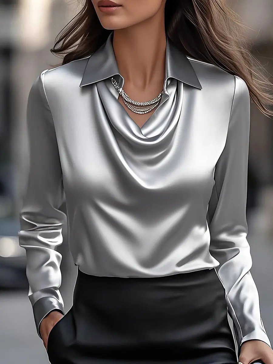 Eleanor| Satin Blouse with Draped Neckline - TARHUS