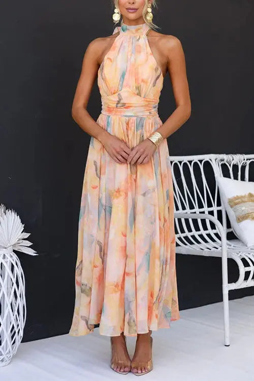 Blossom | Watercolour Halter Midi Dress TARHUS Jurken