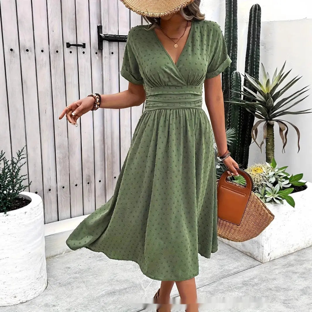 Dotted Chiffon Wrap Maxi Dress with V-Neck for Women TARHUS SS - Womens - Midi Dress