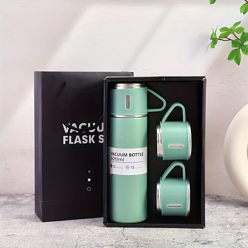 1set Thermal Mug 500ml/16.9oz, Stainless Steel Vacuum Insulated Bottle With Cup For Coffee Hot Drink And Cold Drink, Water Flask Back To School Supplies TARHUS
