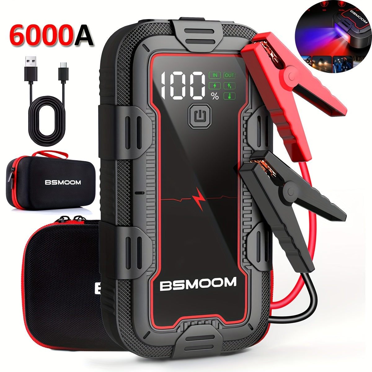 PowerSpark™ 12V Lithium Car Jump Starter – 26800mAh Battery Booster Pack with LED Flashlight & LCD Display - TARHUS