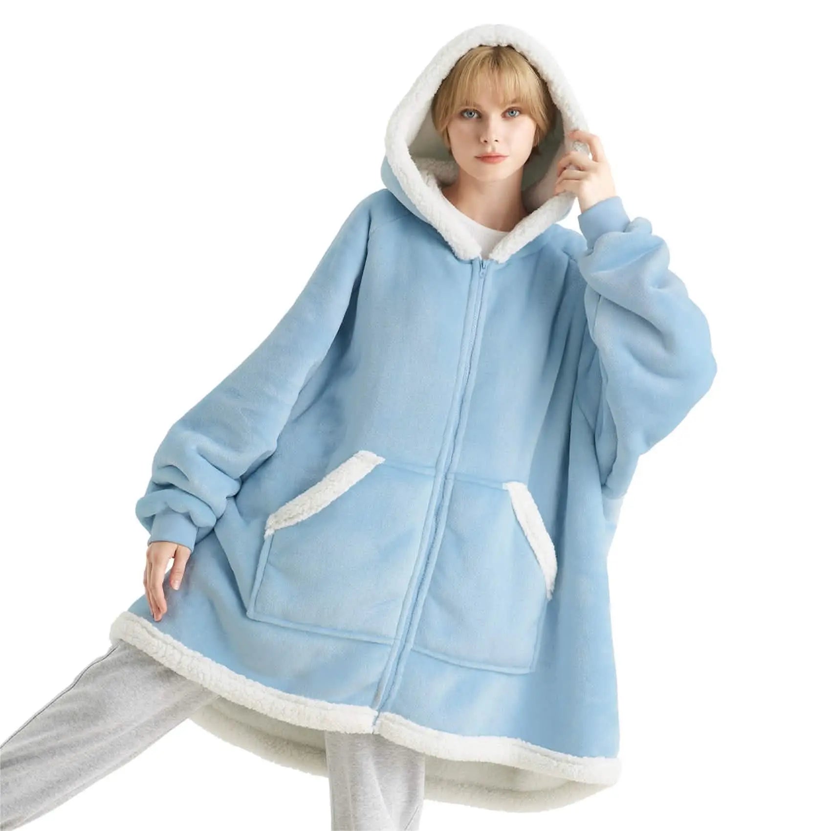 Sherpa Fleece Zippered Short Wearable Blanket Hoodie - TARHUS