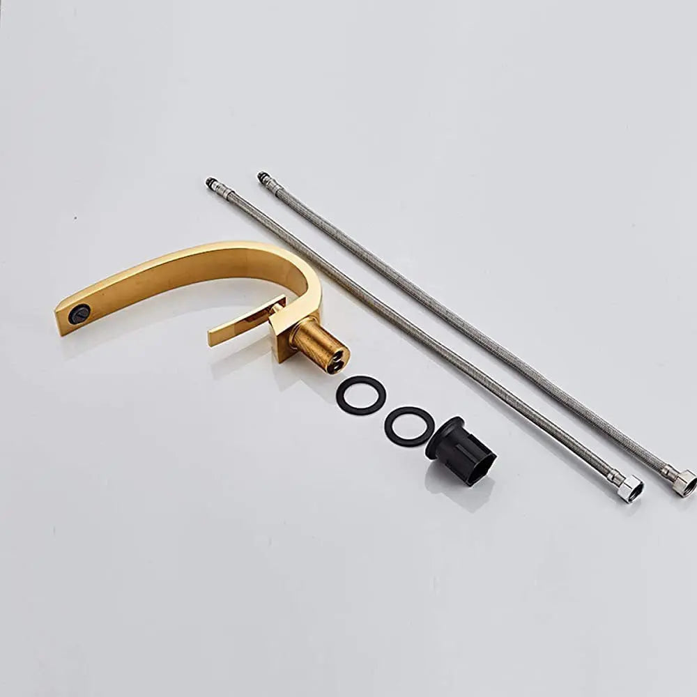 Modern Single Hole 1-Handle C-Shaped Curved Spout Bathroom Sink Faucet In Gold - TARHUS