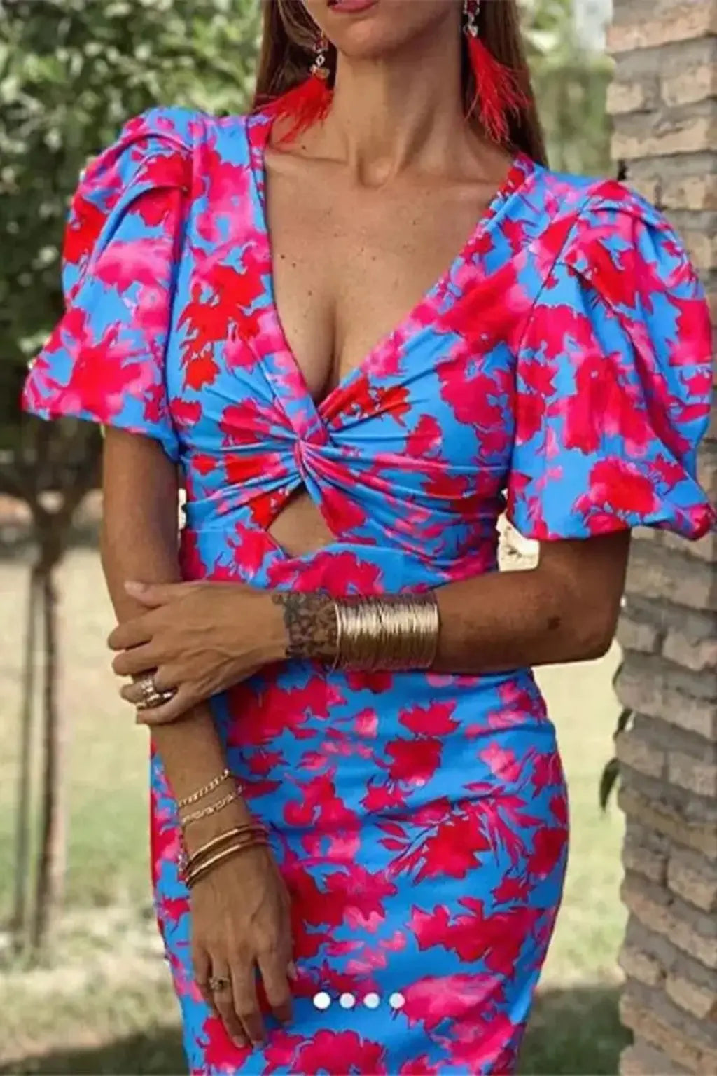 Sophia | Women Printed Puff Sleeve Occasion Summer Midi Dress TARHUS
