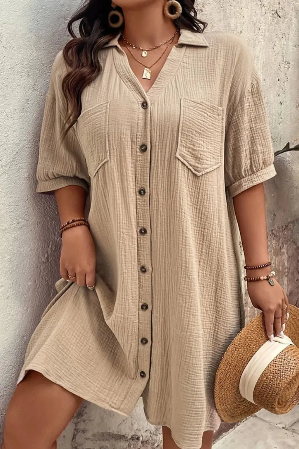 Rosalind | Women’s Short Sleeve Button Up Shirt Midi Dress TARHUS Summer Dresses