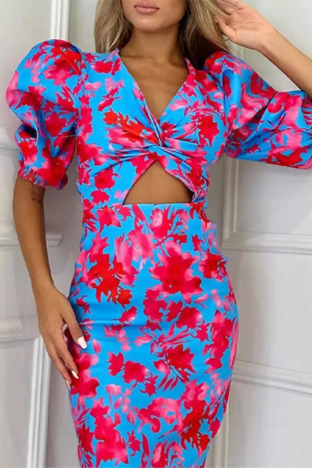 Sophia | Women Printed Puff Sleeve Occasion Summer Midi Dress TARHUS
