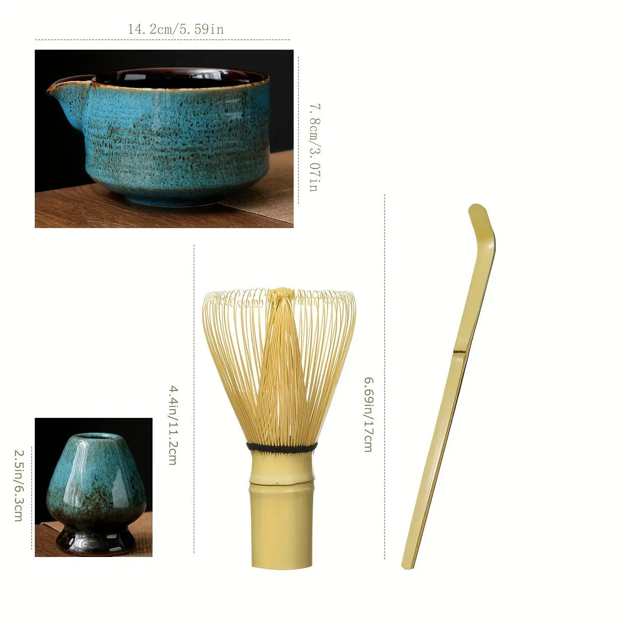 Matcha Tea Set – Bamboo Whisk, Scoop, Stand & Bowl | 3pcs/4pcs - TARHUS