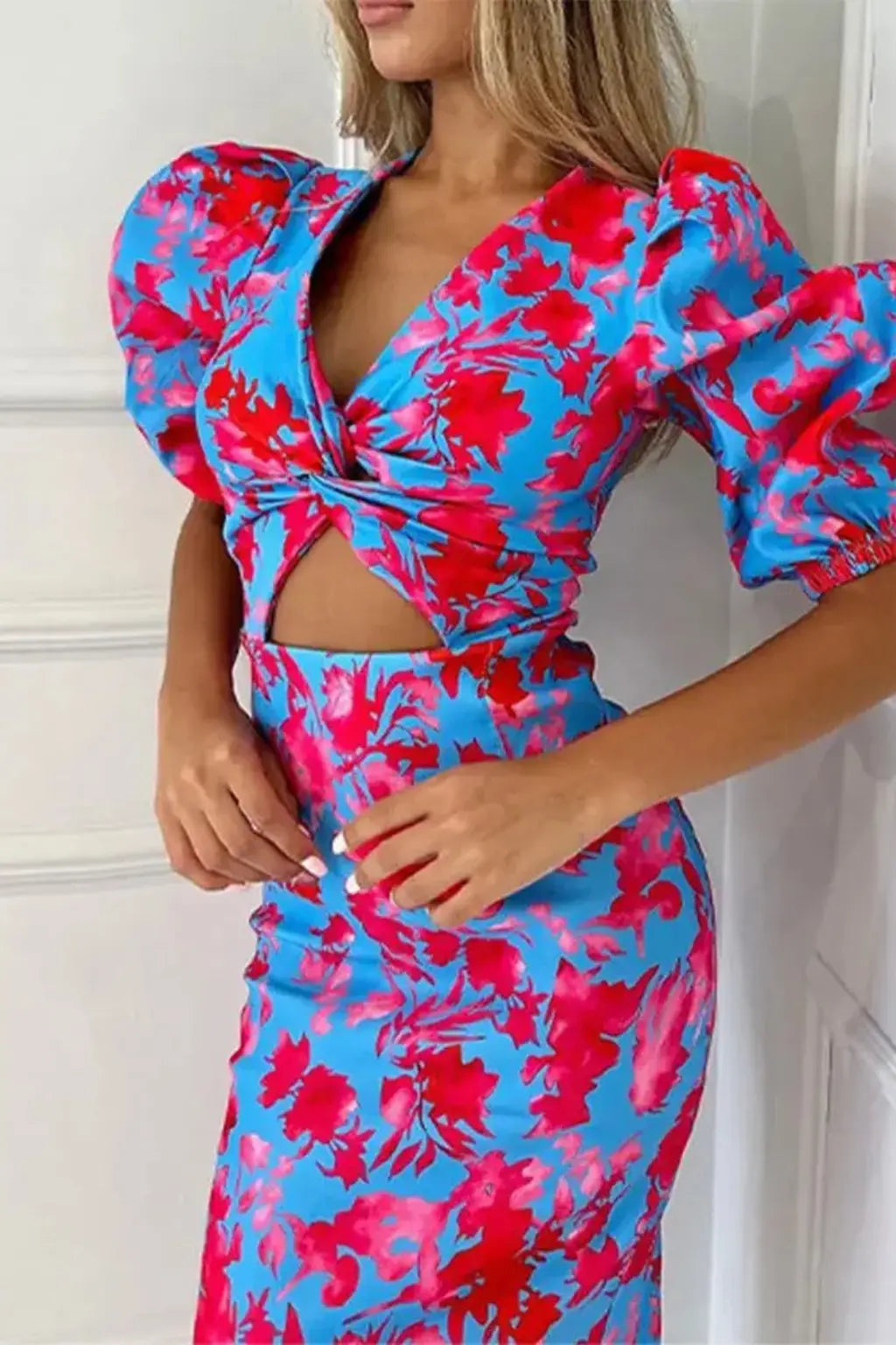 Sophia | Women Printed Puff Sleeve Occasion Summer Midi Dress TARHUS