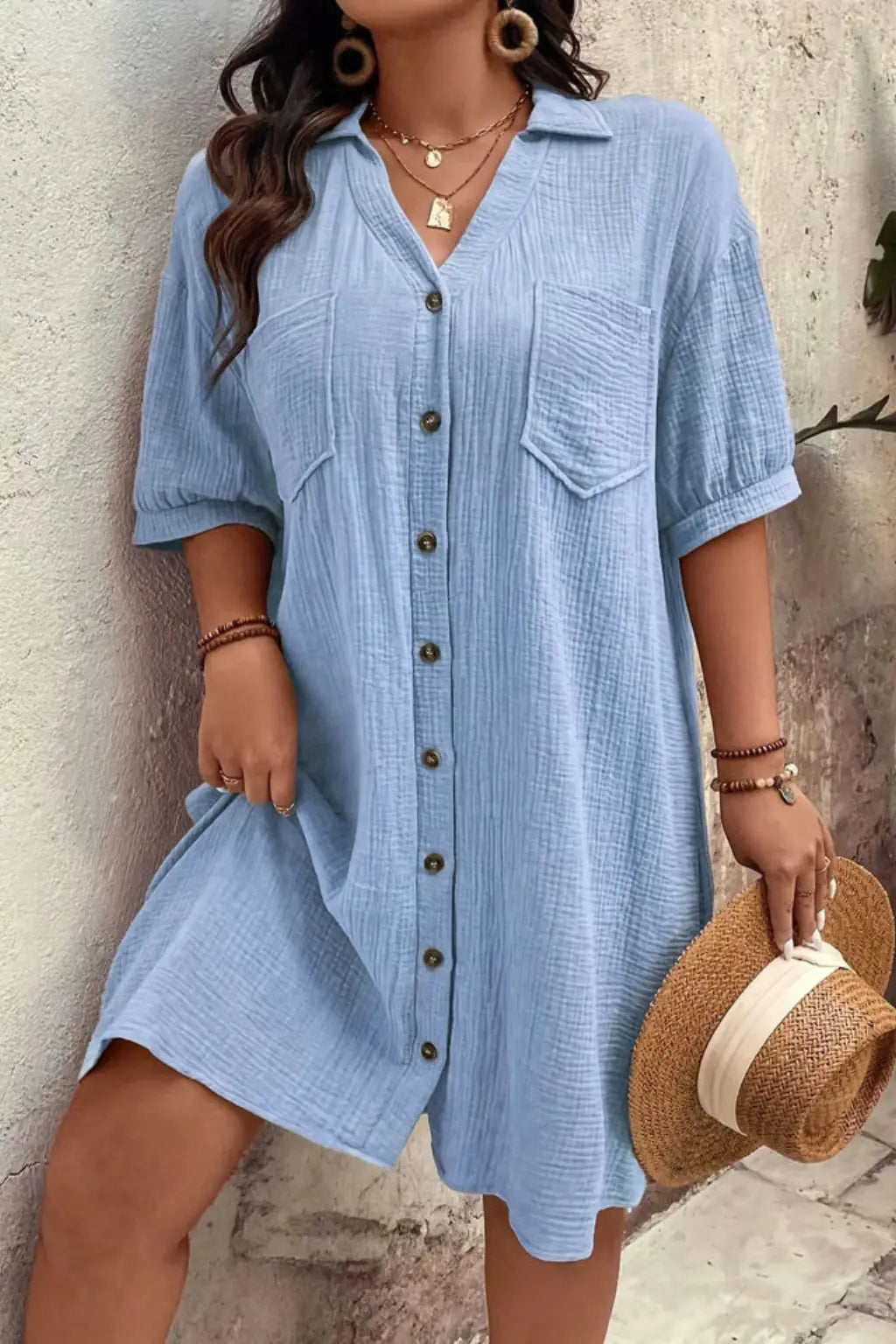 Rosalind | Women’s Short Sleeve Button Up Shirt Midi Dress TARHUS Summer Dresses