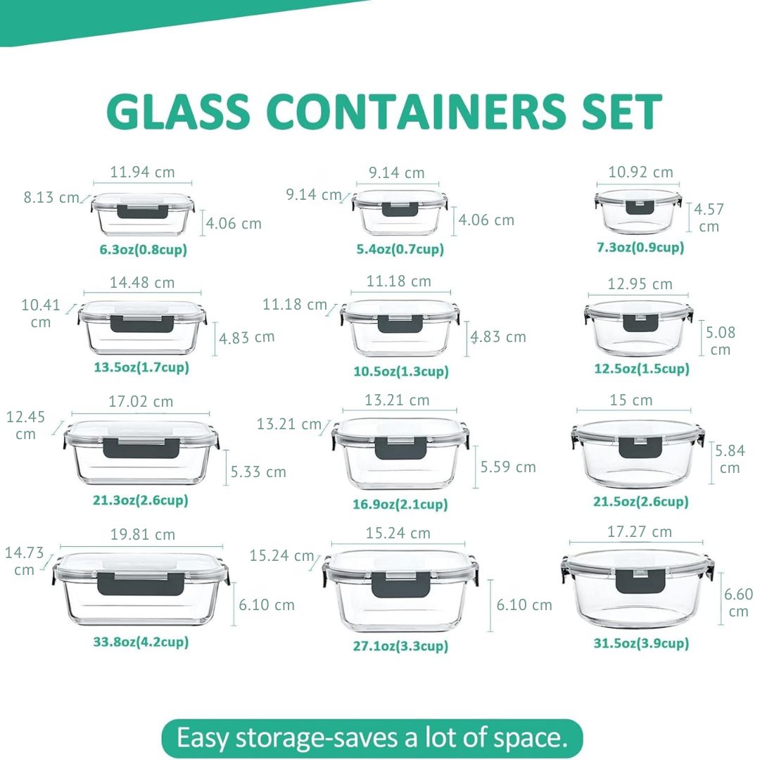 24-Piece Airtight Glass Food Storage Containers Set