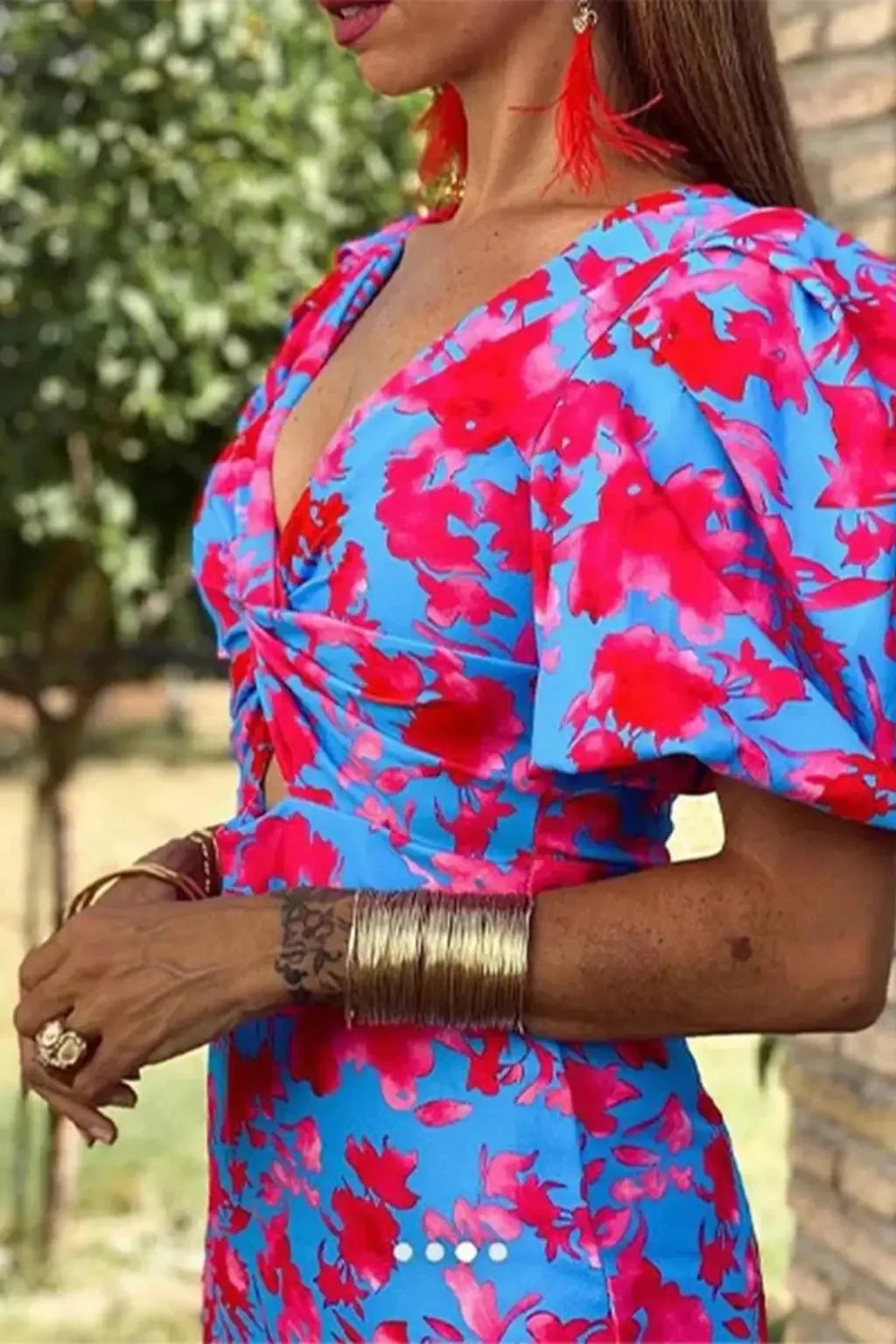 Sophia | Women Printed Puff Sleeve Occasion Summer Midi Dress TARHUS