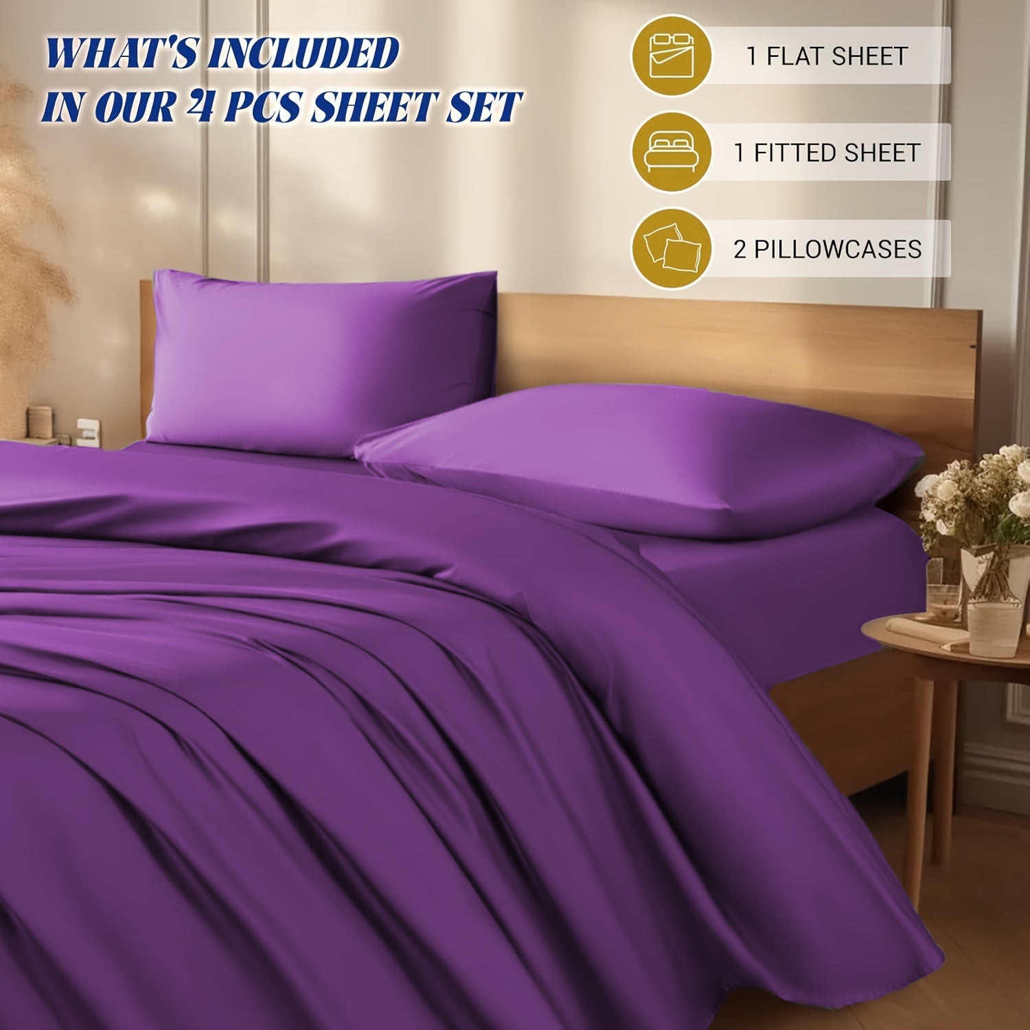 4pcs Bed Sheet Set - Ultra Soft Bamboo Blend - Super Cooling & Soft Bed Sheets - Fitted Sheet Deep Pocket Up to 40.64cm - Perfect for Hot Sleepers - Hotel-Quality Bedding Sheets Set - GREAT GIFTS TARHUS