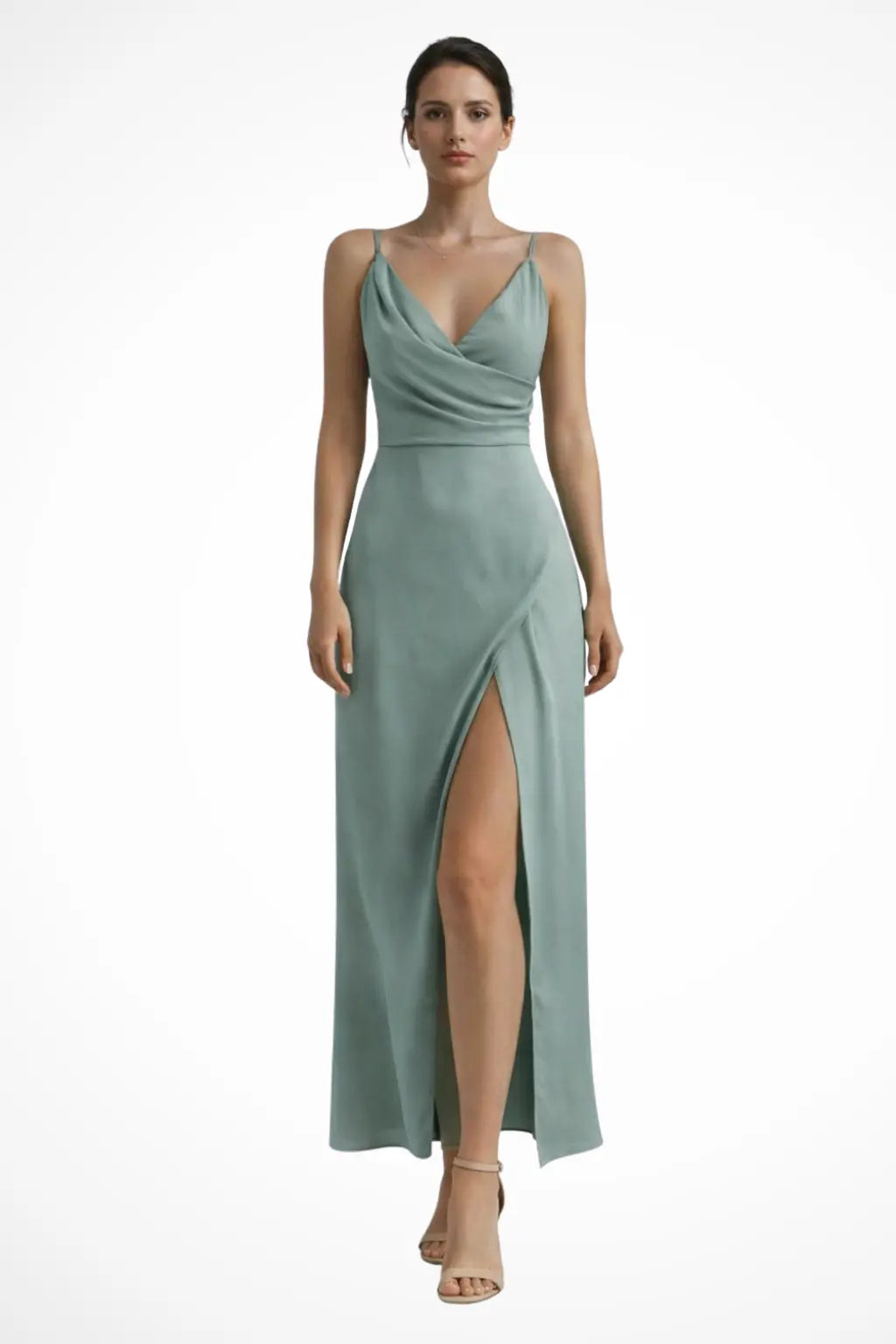 Selvara | Women’s Wedding Guest Slit Maxi Dress with Draped Bodic TARHUS Maxi Dress