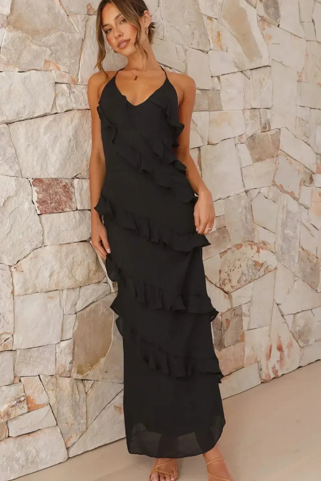 Freya | Women Halter Neck Ruffle Summer Maxi Dress TARHUS Women's dress