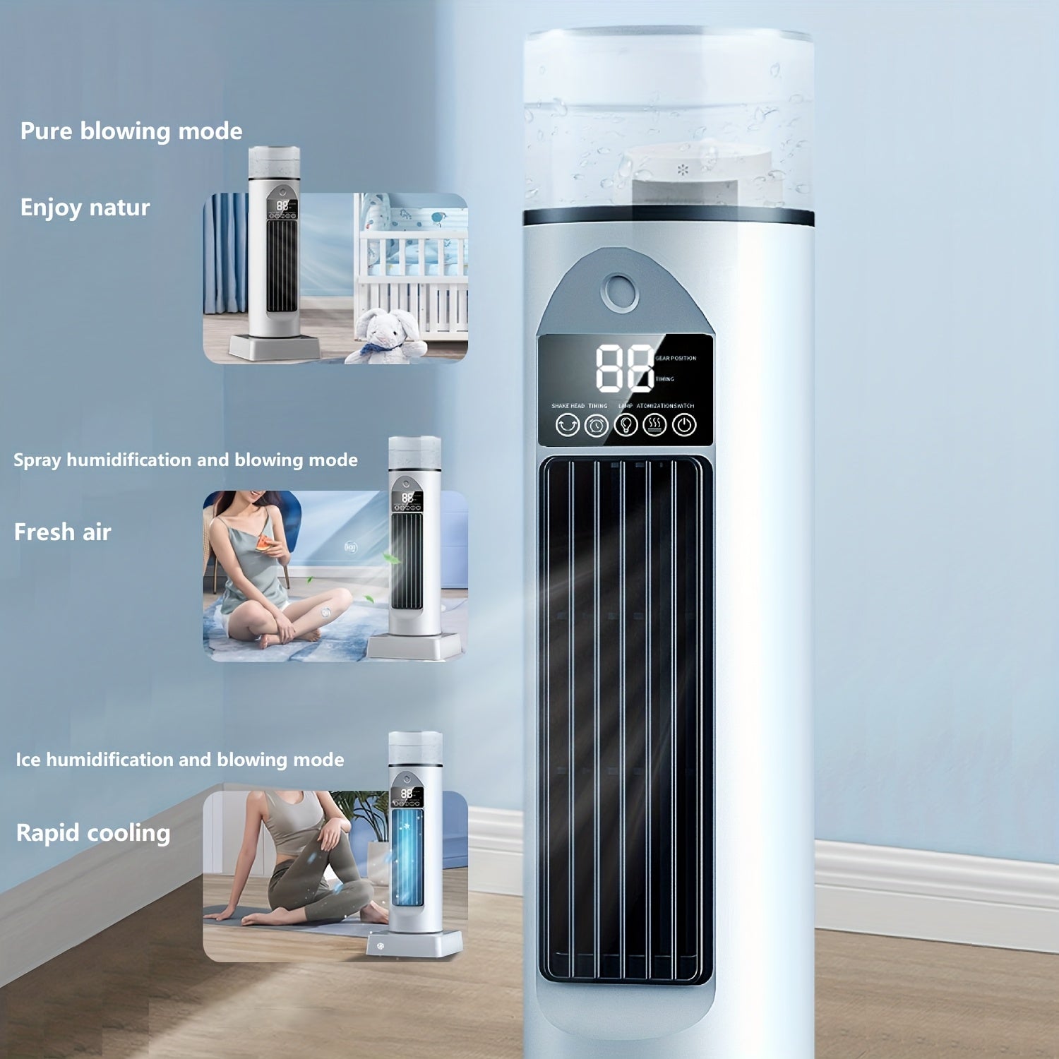 6-Speed Tower Fan with Humidifier & Ambient Light - Cooling Fan with Remote TARHUS