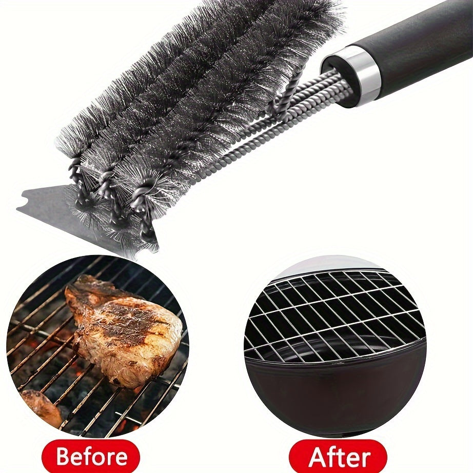 1pc BBQ Grill Brush and Scraper - Triple Scrubber, Wire Bristles, Easy to Clean, Outdoor Grilling Accessories TARHUS