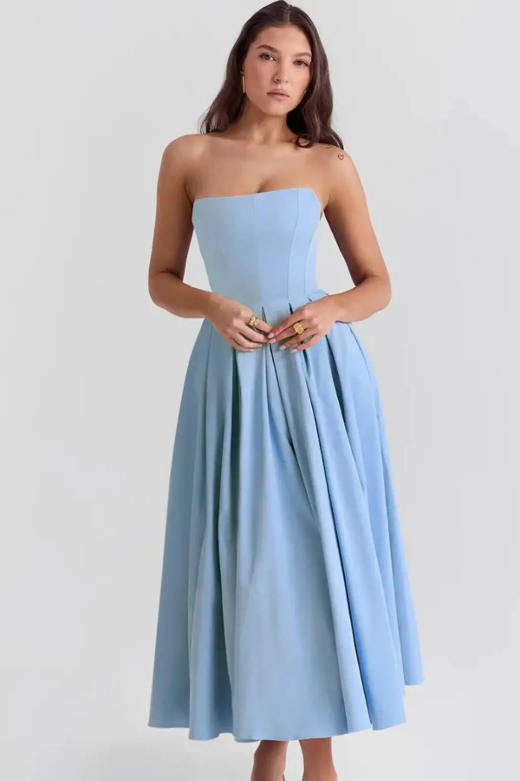 Everly | Women Strapless Corset Midi Dress with Flared Skirt TARHUS