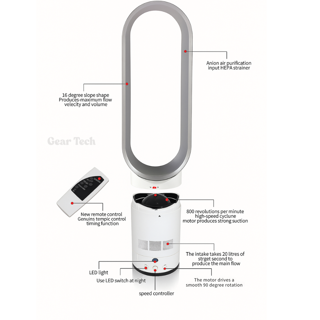 Bladeless Tower Fan with Remote Control - Quiet Air Circulator for Home & Office TARHUS