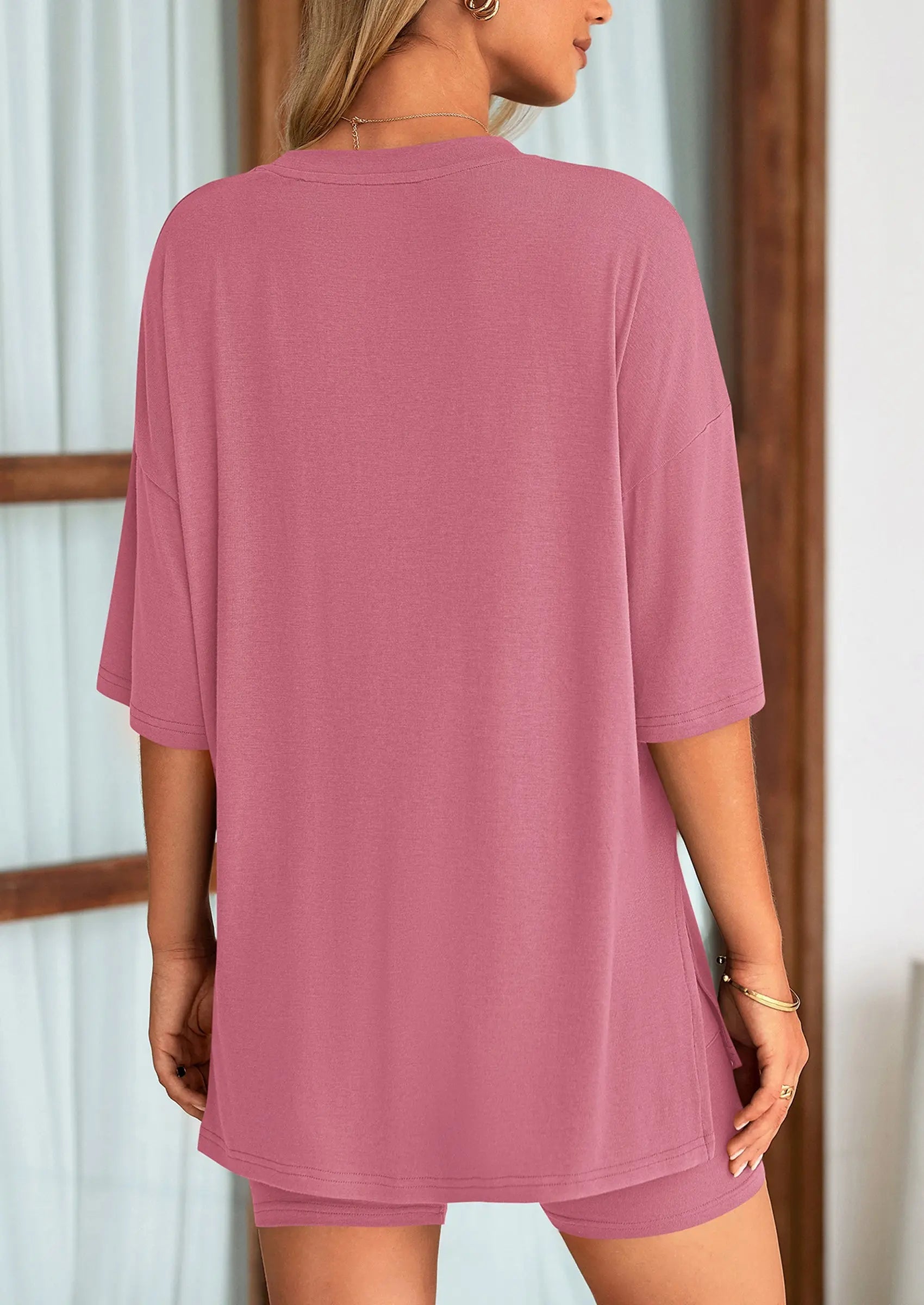 Casual Short Sleeved Round Neck Top Paired With Shorts Two-Piece Set - TARHUS