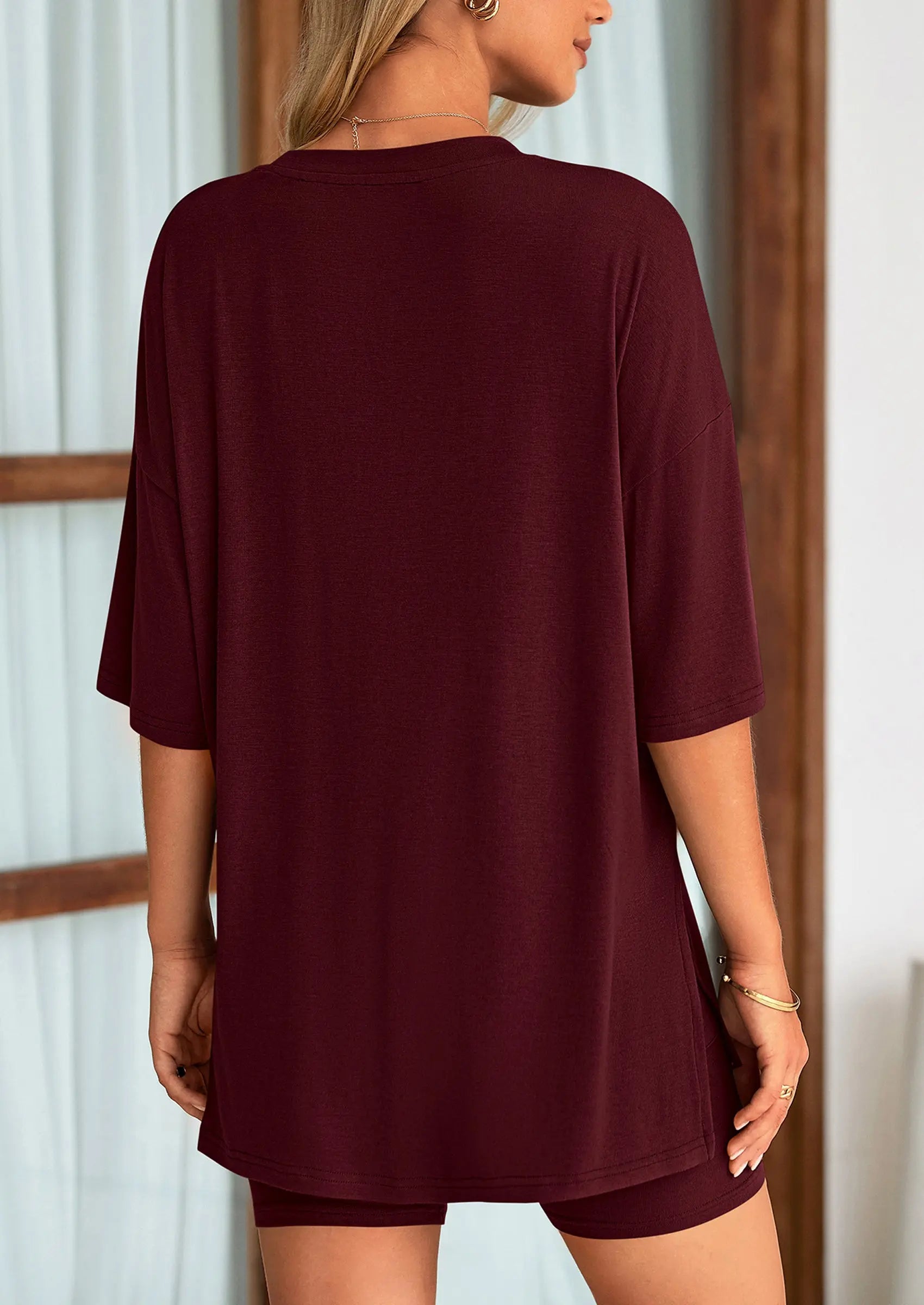 Casual Short Sleeved Round Neck Top Paired With Shorts Two-Piece Set - TARHUS