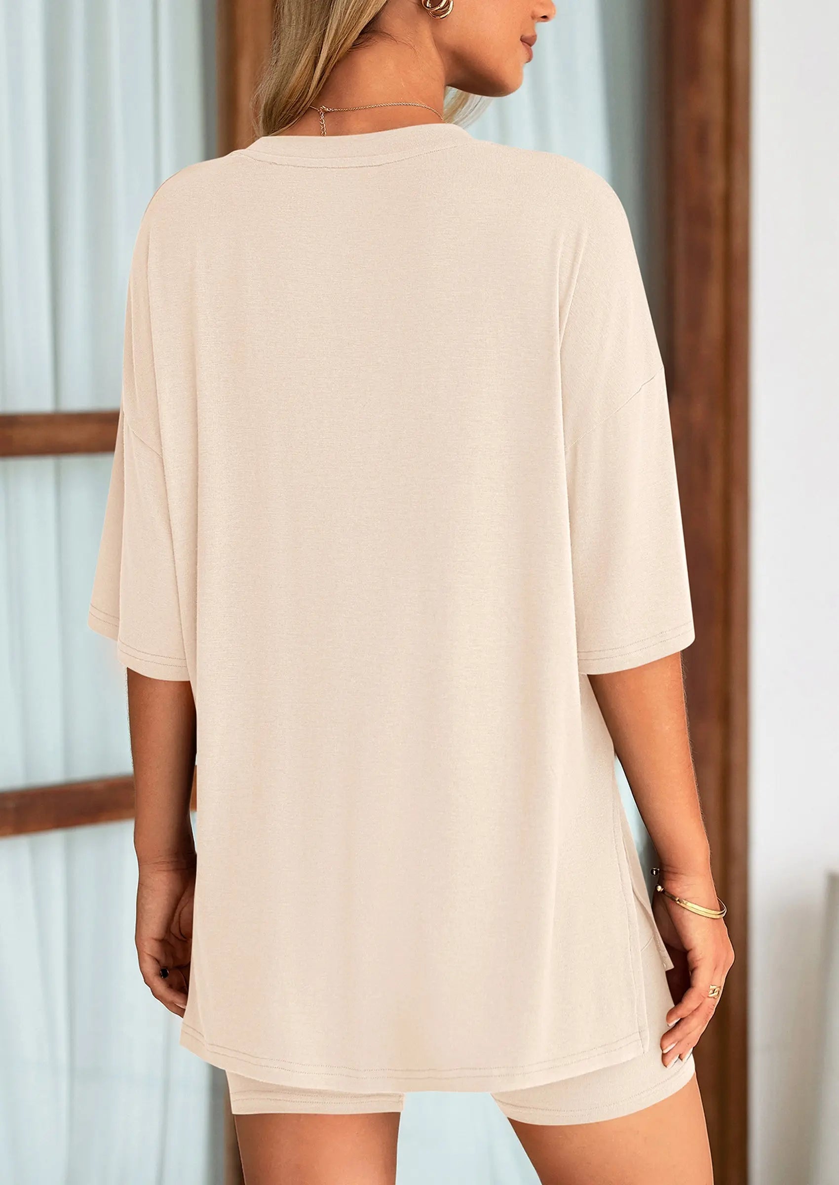 Casual Short Sleeved Round Neck Top Paired With Shorts Two-Piece Set - TARHUS