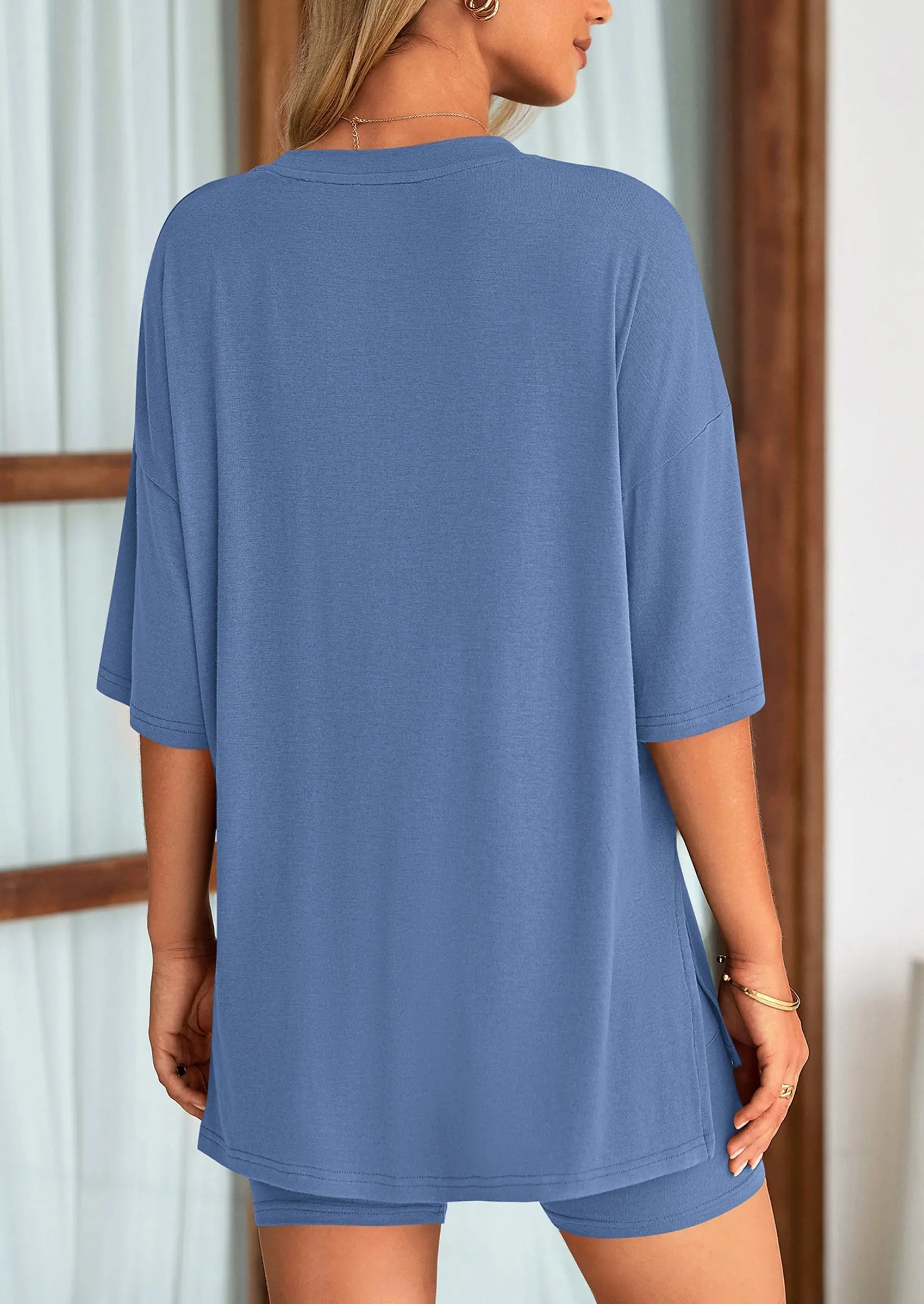 Casual Short Sleeved Round Neck Top Paired With Shorts Two-Piece Set - TARHUS