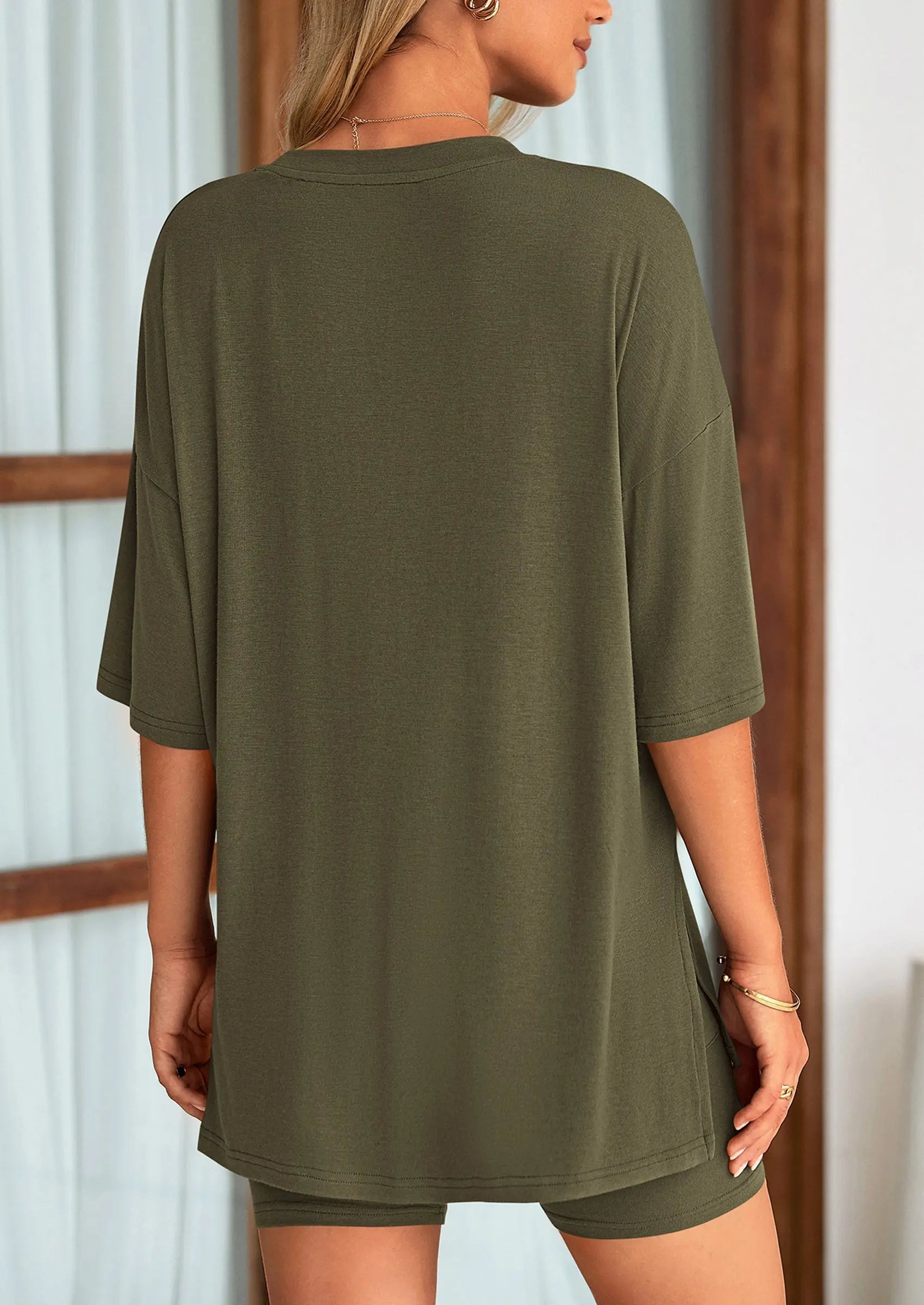 Casual Short Sleeved Round Neck Top Paired With Shorts Two-Piece Set - TARHUS