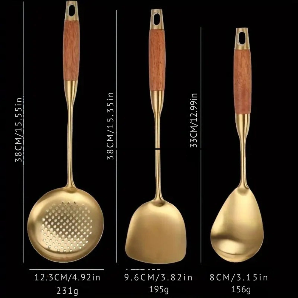 Golden Stainless Steel Kitchen Utensils Set 6-Piece for Cooking & Serving TARHUS Kitchen & Dining