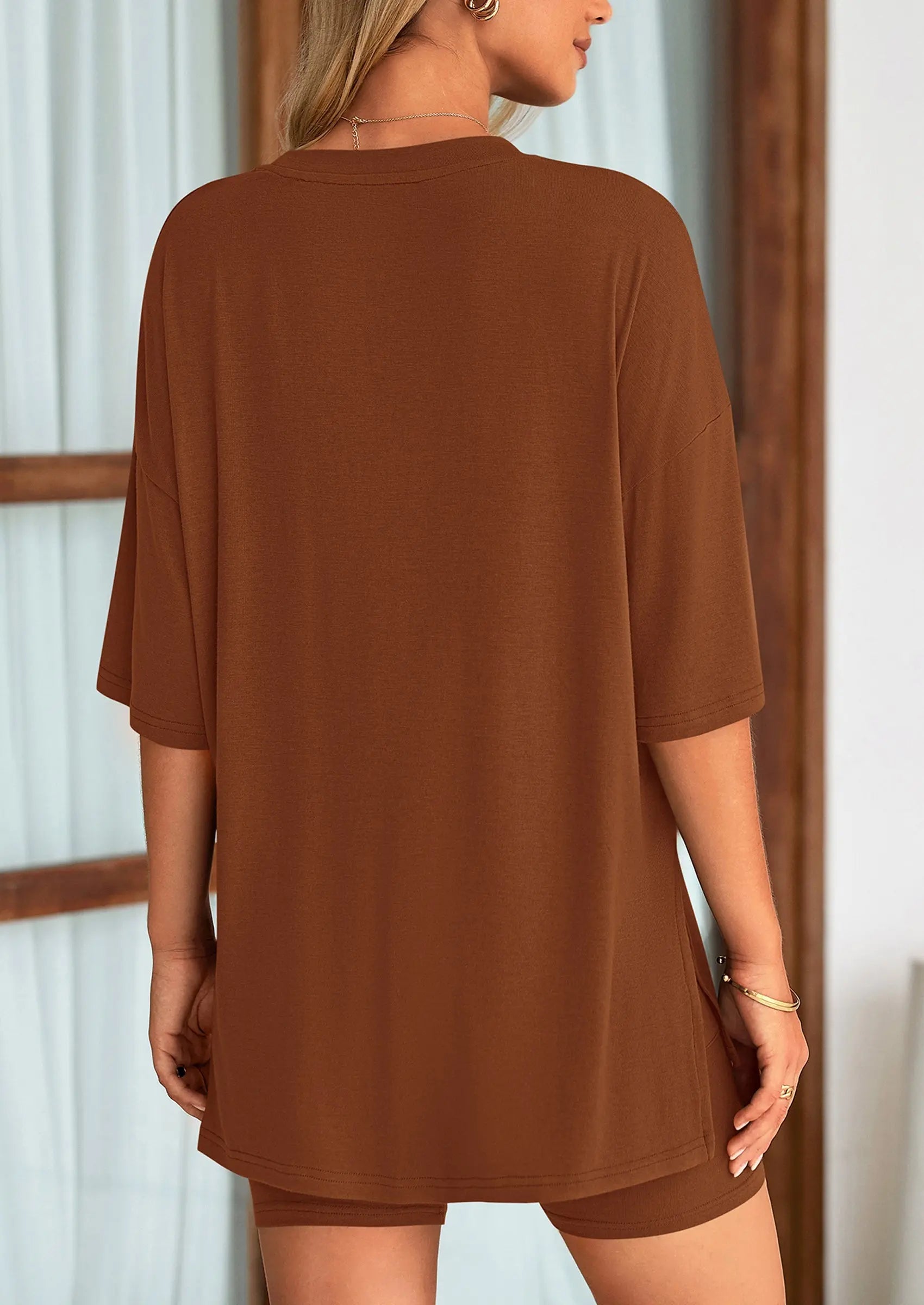 Casual Short Sleeved Round Neck Top Paired With Shorts Two-Piece Set - TARHUS