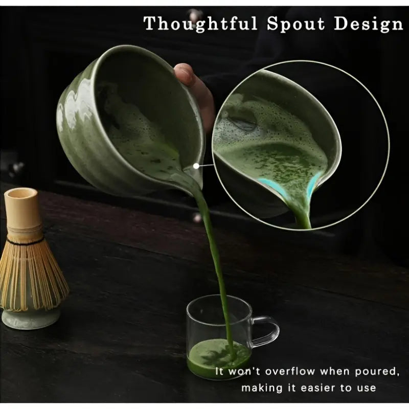 4pc Ceramic Matcha Set – Green Glaze Bowl, Whisk & Scoop - TARHUS