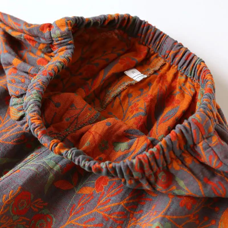 Vintage Leaf Cotton Lapel Loungewear Set - TARHUS