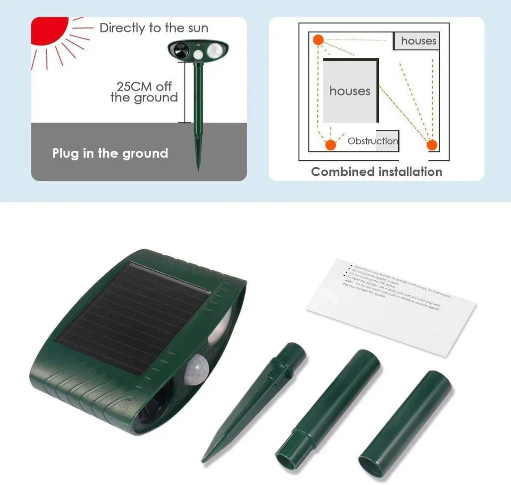 Solar-Powered Ultrasonic Deer Repeller - Effective Deer Deterrent for Gardens & Yards in 48 Hours - TARHUS