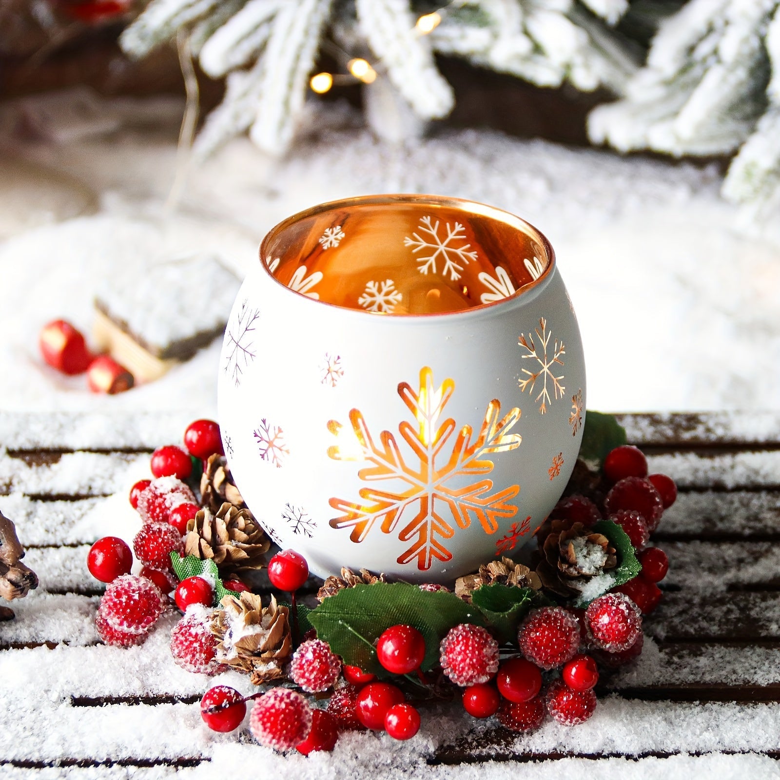 Set of 2 Glass Candle Holders with Snowflake Cutouts | FrostGlow TARHUS Christmas