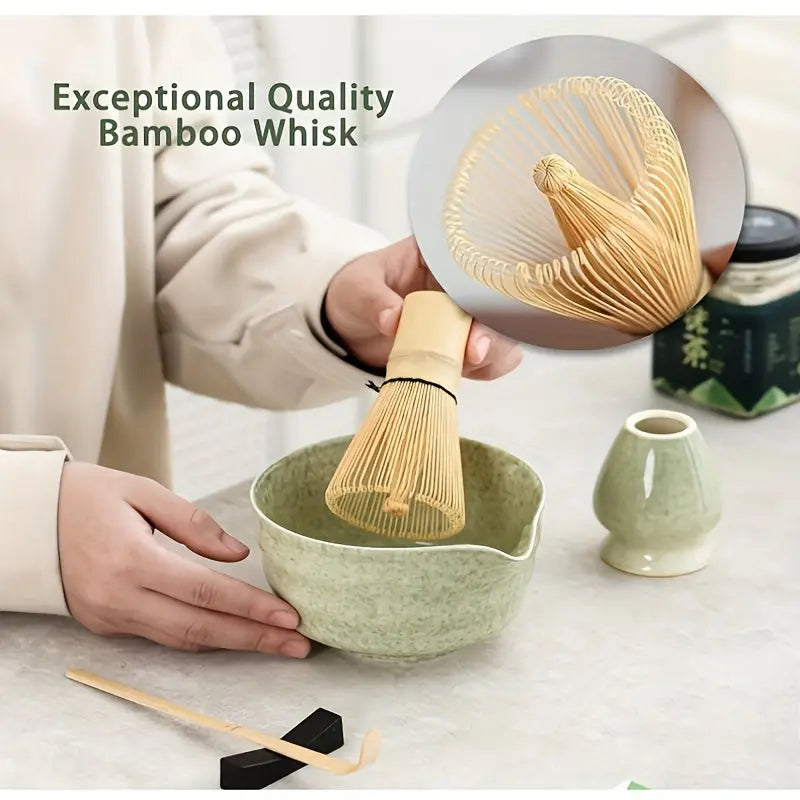 4pc Ceramic Matcha Set – Green Glaze Bowl, Whisk & Scoop - TARHUS