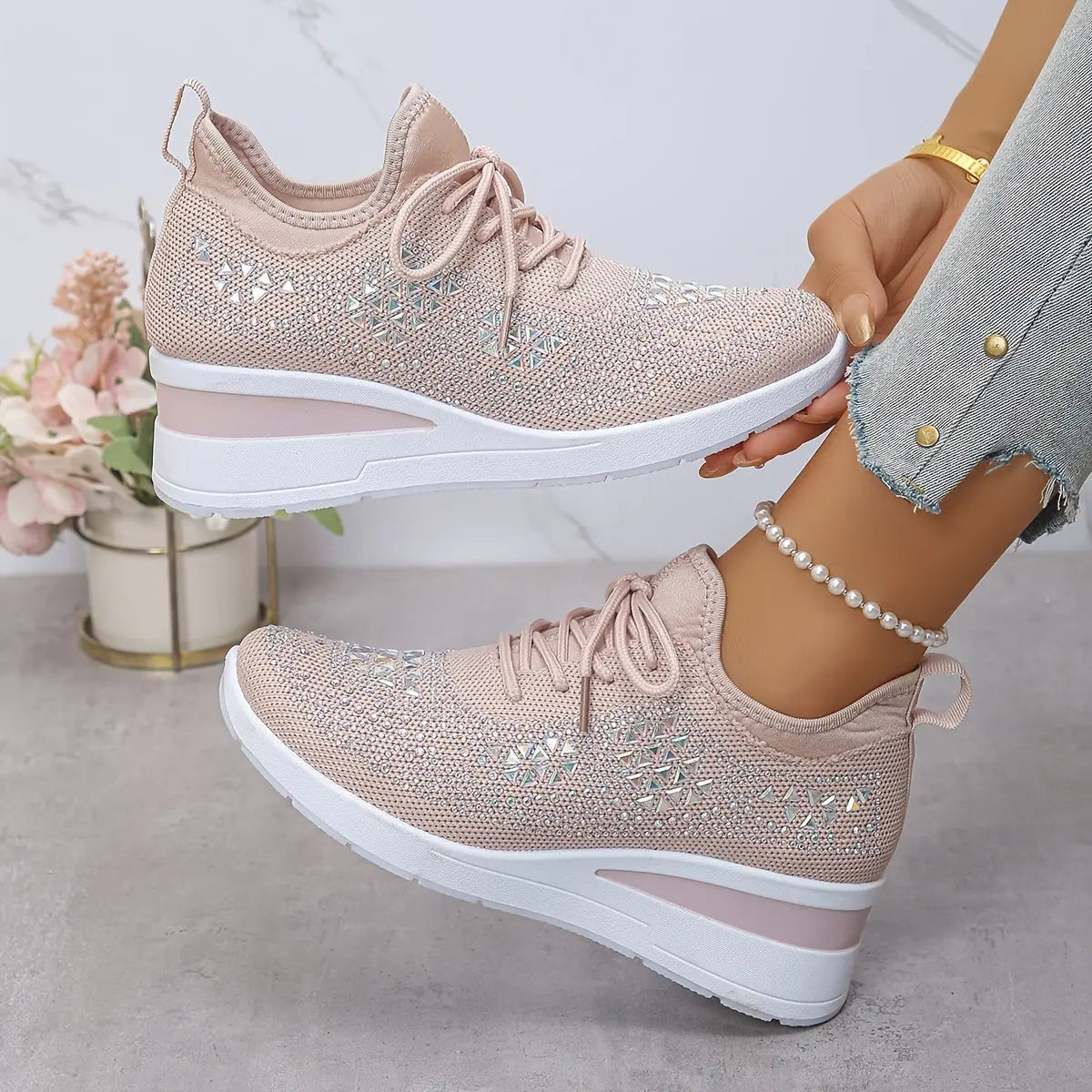 Women’s Orthopedic Fashion Sneakers – Breathable Walking Shoes with Rhinestone TARHUS Women Shoes