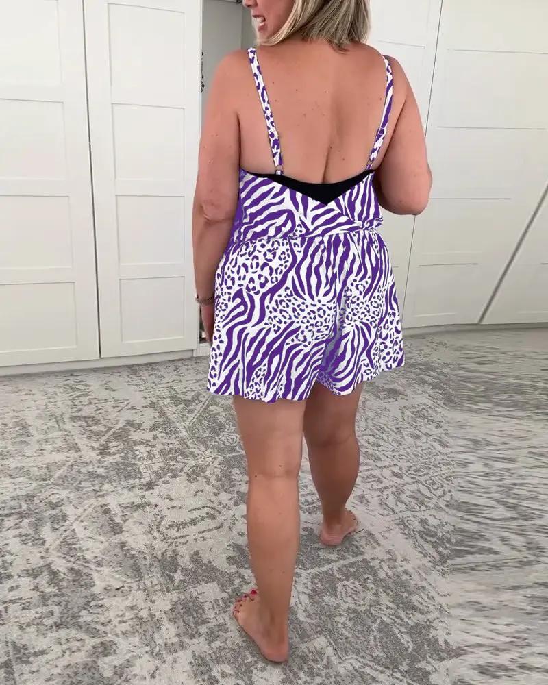 Zebra Print Slim Fit Swimsuit – One-Piece V-Neck with Lace-Up Back TARHUS Swimsuits