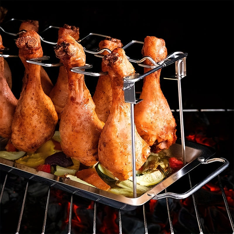 Stainless Steel Chicken Leg & Wing Rack - Foldable Vertical Roaster Stand for BBQ, Smoker, Oven - Ideal for Picnics, Camping, Cooking - Easy Storage Kitchen Accessory TARHUS
