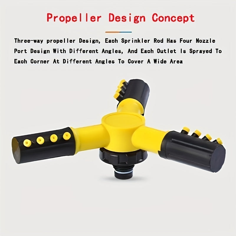 1pc Automatic Lawn Sprinkler - 360° Rotating, 3 Adjustable Rotating Arms, Multi-Angle Large Area Coverage, Combinable, Water-Saving, Easy-Install, Durable, Yellow - Ideal for Garden Lawn Automatic Irrigation and Roof Cooling TARHUS