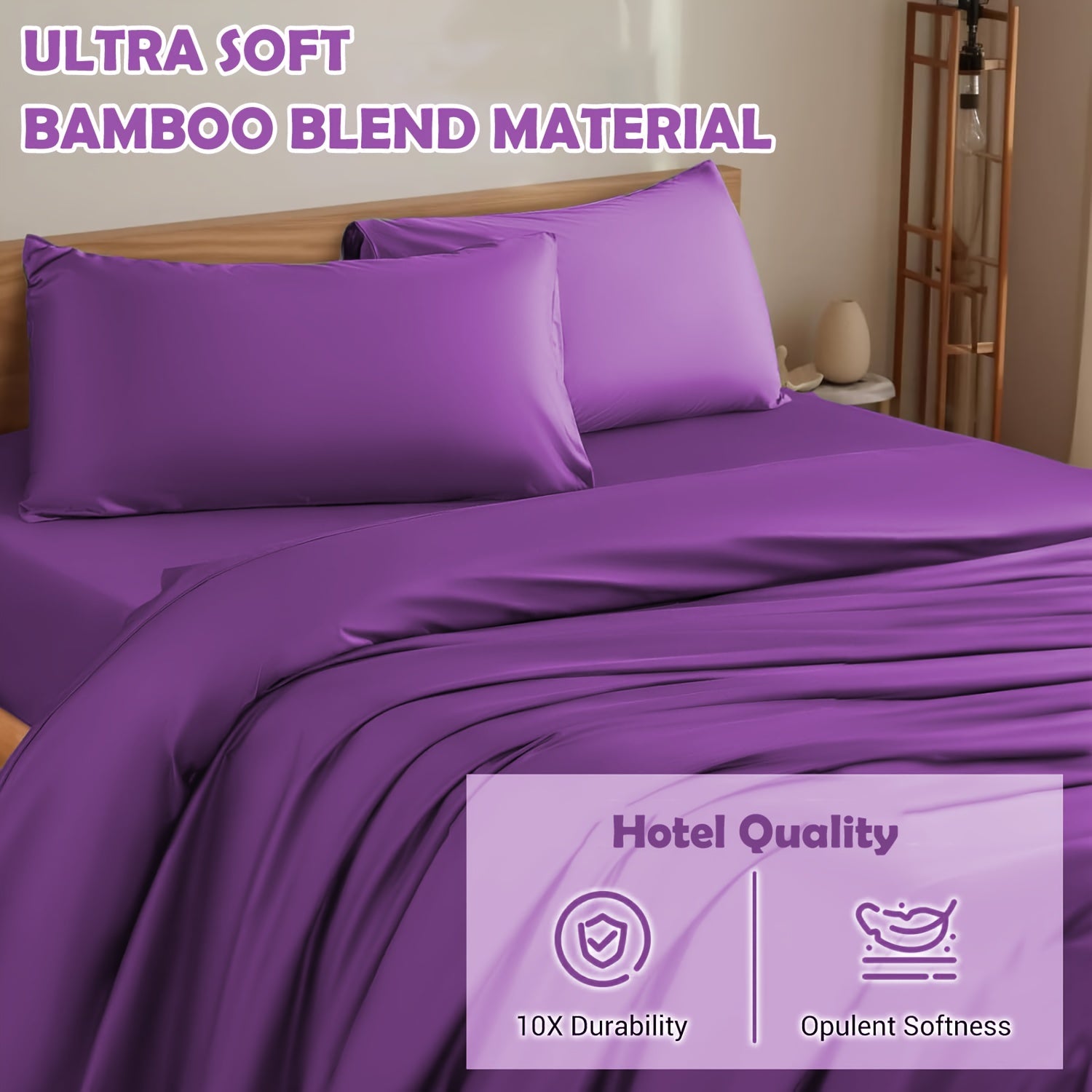 4pcs Bed Sheet Set - Ultra Soft Bamboo Blend - Super Cooling & Soft Bed Sheets - Fitted Sheet Deep Pocket Up to 40.64cm - Perfect for Hot Sleepers - Hotel-Quality Bedding Sheets Set - GREAT GIFTS TARHUS