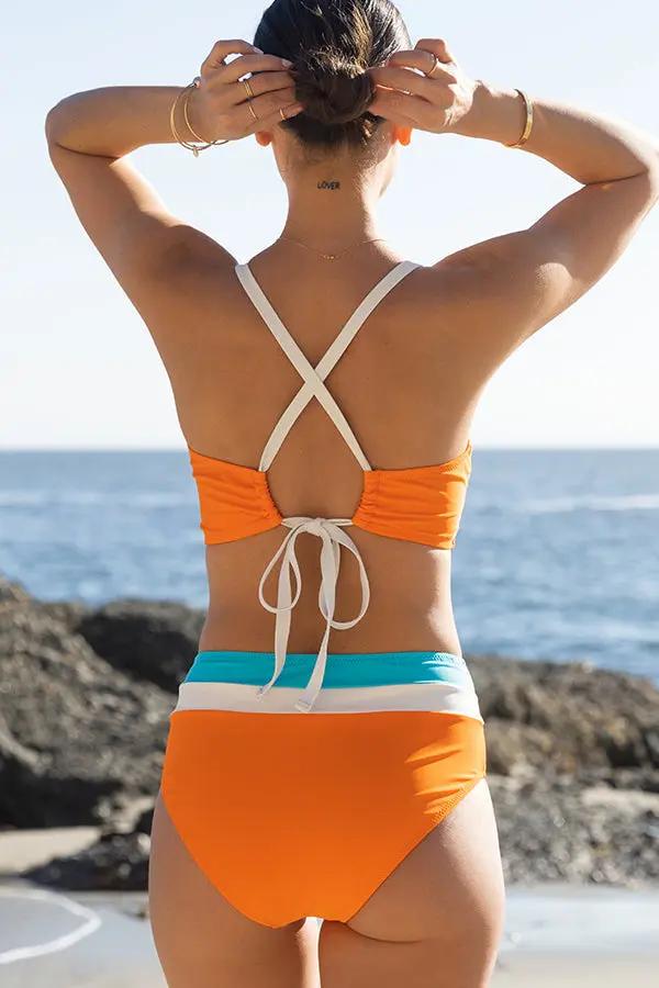 Color Block Back Cross Bikini Set - TARHUS