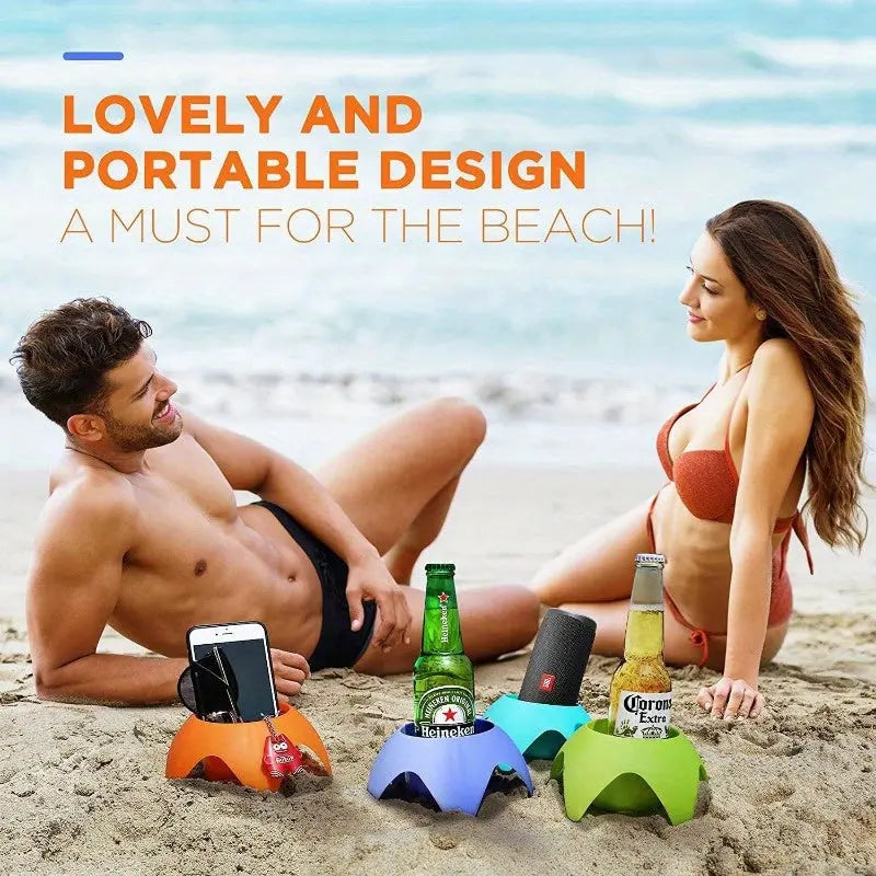 Portable Beach Cup Holders with Storage Tray – Sand-Resistant Drink & Snack Organizer for Beach, Poolside & Outdoor Use - TARHUS