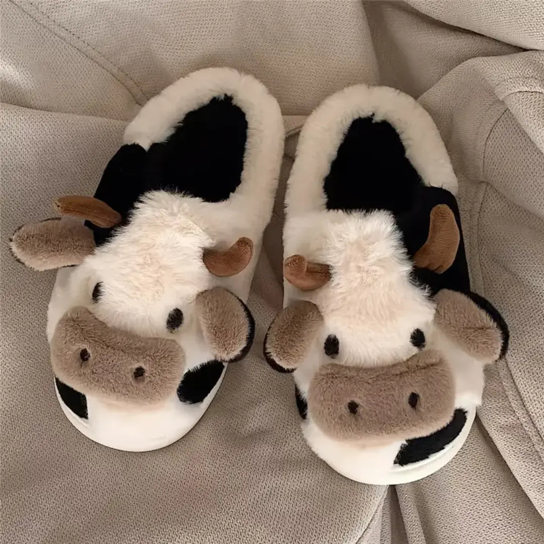 Fuzzy Cow Slippers – Soft Indoor Animal Slippers | Cozy Plush House Shoes - TARHUS