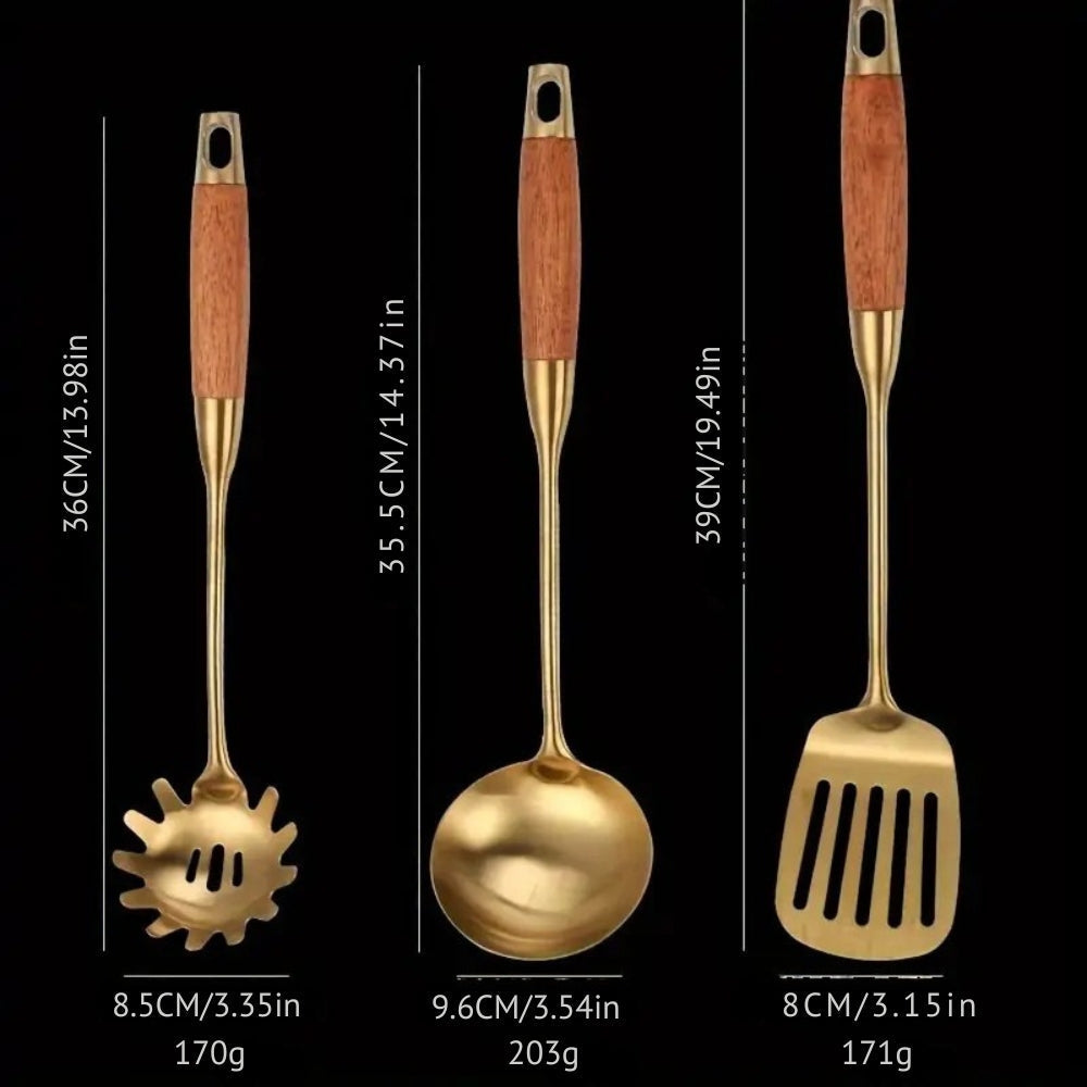 Golden Stainless Steel Kitchen Utensils Set 6-Piece for Cooking & Serving TARHUS Kitchen & Dining