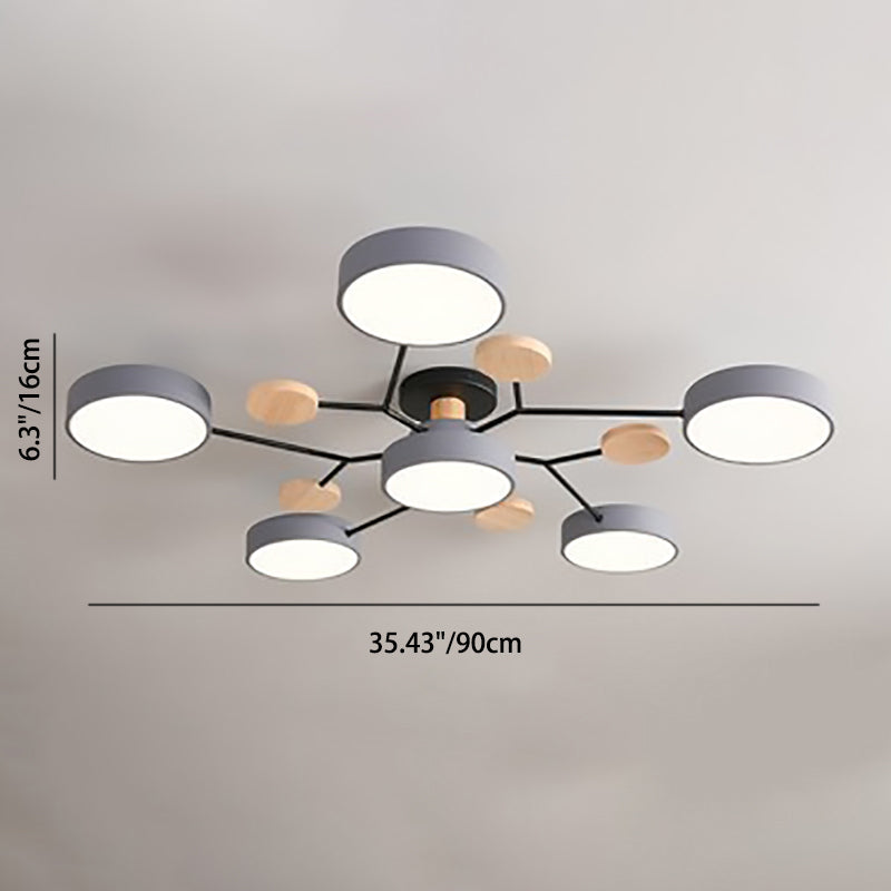 Contemporary Scandinavian Round Molecule Branch Design LED Semi-Flush Mount Ceiling Light For Living Room - TARHUS