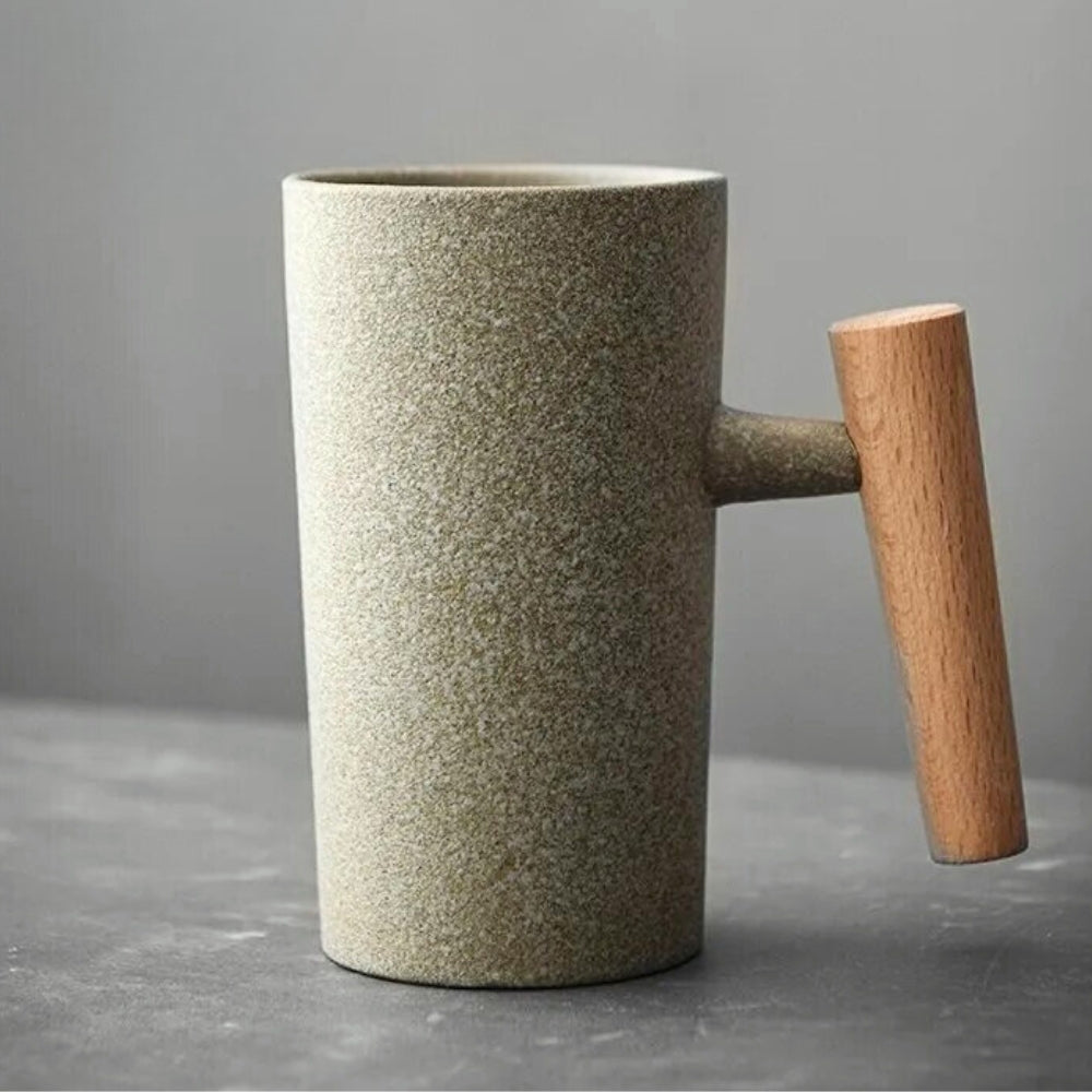 Nordic Earth Mugs | Handmade Ceramic Coffee Cups – Natural Wood Handle TARHUS Kitchen & Dining